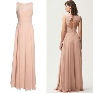 JENNY YOO Elizabeth Chiffon Sheer Illusion Neckline Gown in Desert Rose Size 2